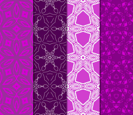 Set of Beautiful Seamless Flower Ornament Vector Illustration. Abstract. Paper For Scrapbook. Purple color.のイラスト素材