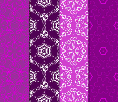 Set of Beautiful Seamless Flower Ornament Vector Illustration. Abstract. Paper For Scrapbook. Purple color.のイラスト素材