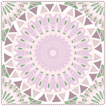 Card Template With Floral Mandala Pattern. Vector Template. Islam, Arabic, Indian, Mexican Ottoman Motifs. Hand Drawn Background. Pastel color.のイラスト素材