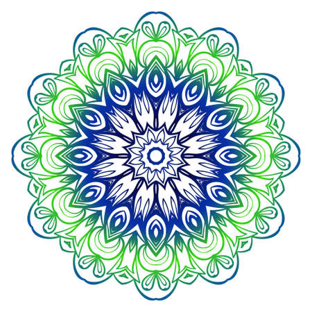 Blue, green gradient color Beautiful round flower mandala. Vector illustration.のイラスト素材