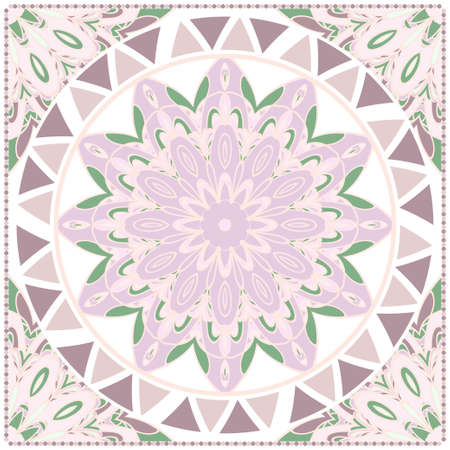 Card Template With Floral Mandala Pattern. Vector Template. Islam, Arabic, Indian, Mexican Ottoman Motifs. Hand Drawn Background. Pastel color.のイラスト素材