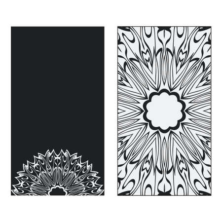 Set of two Business Cards. Vintage decorative elements with mandala ornament. Ornamental floral, oriental pattern. Vector illustration. Islam, Arabic, Indian, turkish, pakistan, chinese, motifs.のイラスト素材