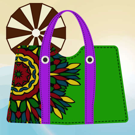 Beautiful woman's beach bags with mandala decoration. Vector illustrationのイラスト素材