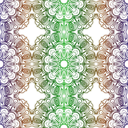 Traditional Ornamental Floral Pattern For Fashion Print. Ethnic Mandala Decoration. Blue, green color. Vector illustration.のイラスト素材