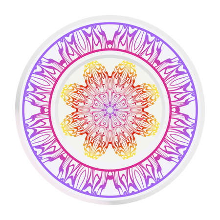 Mandala floral ornament. Decorative plates with Mandala ornament patterns. Home decor background. Vector illustration. Purple, yellow color.のイラスト素材