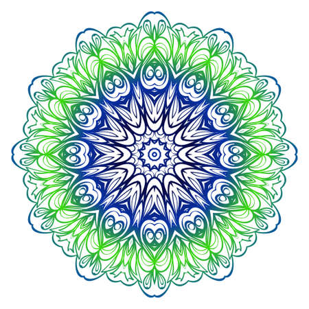 Blue, green gradient color Beautiful round flower mandala. Vector illustration.のイラスト素材
