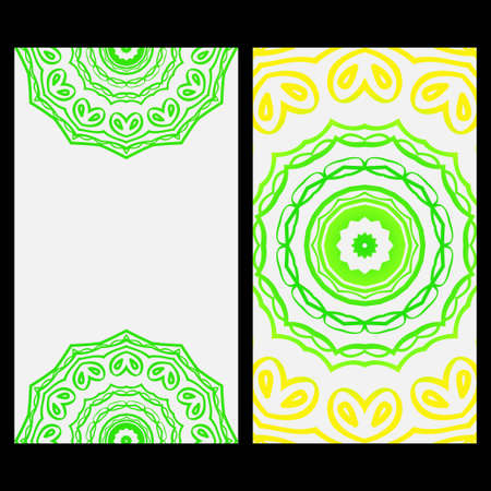 Ornament Illustration With Mandala for flyer. Vector Decorative Layout Design. Yellow, green colorのイラスト素材