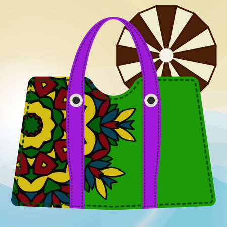 Beautiful woman's beach bags with mandala decoration. Vector illustrationのイラスト素材