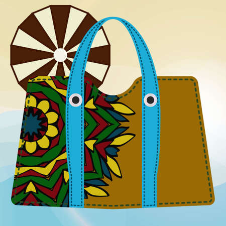 Beautiful woman's beach bags with mandala decoration. Vector illustrationのイラスト素材