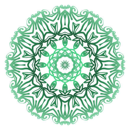 Green color Ornamental Circle Pattern. Hand Draw Mandala. Vintage Decorative Elements. Vector Illustration. Anti-Stress Therapy Patternのイラスト素材