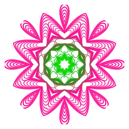 Indian Floral Mandala Pattern.Vector Henna Tattoo Style. Can Be Used For Textile, Greeting Card, Coloring Book, Phone Case Print. Gradient pink, green color.のイラスト素材