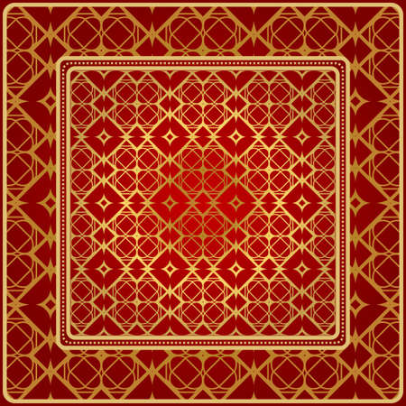 Fashion Design Print With Geometric Pattern. Vector Illustration. For Modern Interior Design, Fashion Textile Print, Wallpaper. Red, golden color.のイラスト素材