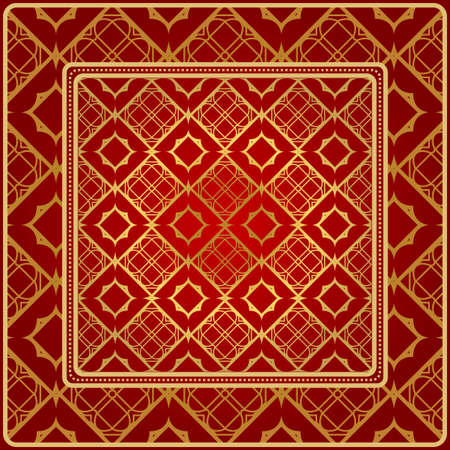 Fashion Design Print With Geometric Pattern. Vector Illustration. For Modern Interior Design, Fashion Textile Print, Wallpaper. Red, golden color.のイラスト素材