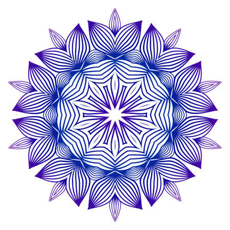Beautiful Flower Mandala in blue, purple gradient color. Printable package decorative elements. Oriental, mystic, pattern. Vector illustrationのイラスト素材