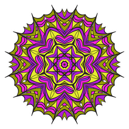 Vintage Invitation Card With Mandala Pattern. Decorative Elements. Vector Illustration. Anti-Stress Therapy Pattern. Purple, yellow color.のイラスト素材