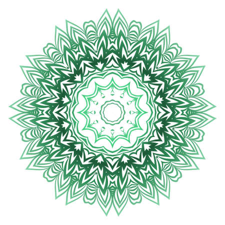 Green color Ornamental Circle Pattern. Hand Draw Mandala. Vintage Decorative Elements. Vector Illustration. Anti-Stress Therapy Patternのイラスト素材