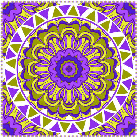 Decorative Colorful Floral Ornament With Decorative Border. Ethnic Decoration. For Fashion Print, Bandanna, Tablecloth, Neck Scarf. Vector illustrationのイラスト素材