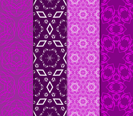 Set of Beautiful Seamless Flower Ornament Vector Illustration. Abstract. Paper For Scrapbook. Purple color.のイラスト素材
