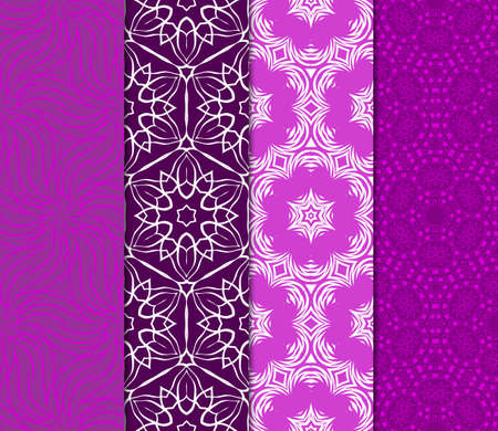 Set of Beautiful Seamless Flower Ornament Vector Illustration. Abstract. Paper For Scrapbook. Purple color.のイラスト素材