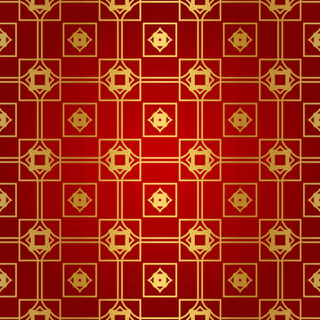 Retro decorative seamless geometric pattern. Red, gold color. Vector illustration.のイラスト素材