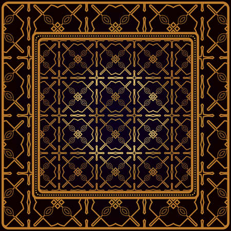 Festive Colorful Geometric Pattern. Vector Illustration. For Print Bandanna, Tablecloth, Fabric Print, Fashion. Black bronze color.のイラスト素材