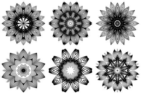 Set of Hand Drawn Background With Mandala. Vector Decorative Elements. Arabic, Indian, Ottoman Motifs. Black white color.のイラスト素材