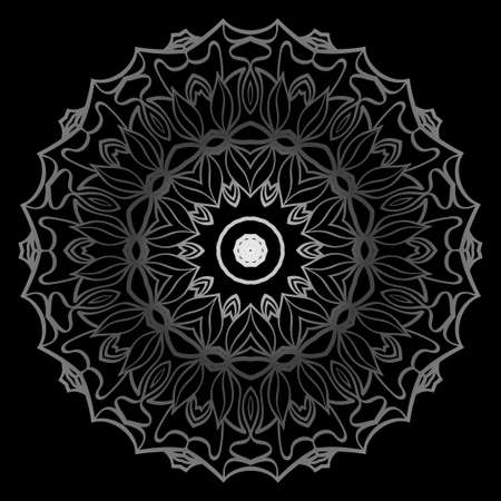 Round Ornament. Decorative Floral Pattern. Vector Illustration. For Interior Design, Printing, Wallpaper. Black silver color.のイラスト素材