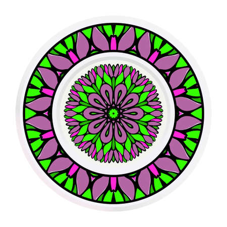 Decorative round plate with mandala from floral elements. Vector illustration. Home decor, interior design.のイラスト素材