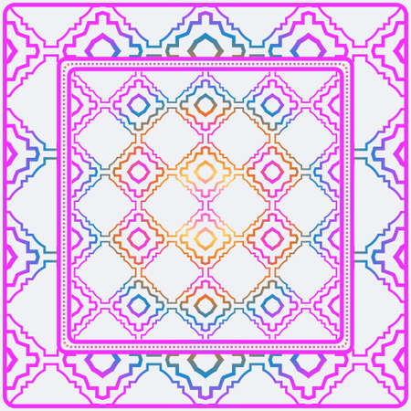 Design Of A Scarf With A Geometric Pattern . Vector Illustration. For Print Bandana, Shawl, Carpet, Tablecloth, Bed Cloth, Fashion. Rainbow color.のイラスト素材