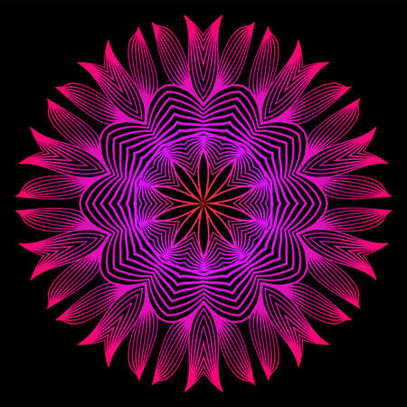 Floral Color Mandala. Arabic, Indian, Motifs. Vector Illustration. Black purple color.のイラスト素材