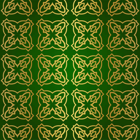 Luxury Seamless Geometrical Linear Texture. Original Geometrical Puzzle. Backdrop. Vector illustration. Green gold color. Design For Prints, Textile, Decor, Fabricのイラスト素材