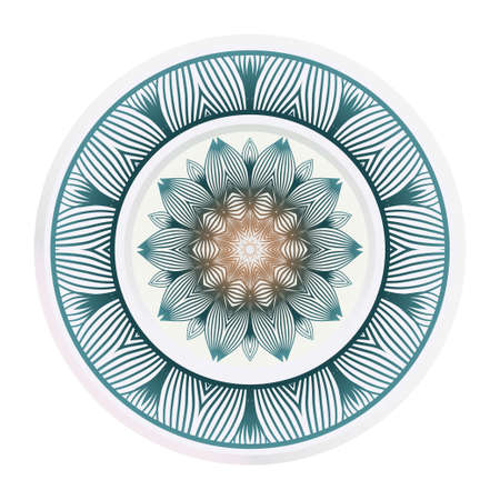 Decorative round plate with mandala from floral elements. Vector illustration. Home decor, interior design. matching decorative plates for interior design.のイラスト素材