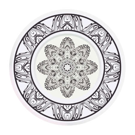 decorative plates for interior design. Empty dish, porcelain plate mock up design. Vector illustration. Decorative plates with stilish ornament patterns. Home decor backgroundのイラスト素材
