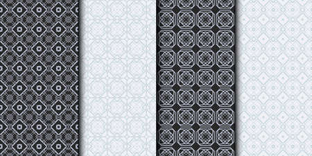Set of Seamless Geometrical Linear Texture. Original Geometrical Puzzle. Backdrop. Grey color. Vector illustration.のイラスト素材