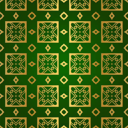 Luxury Seamless Geometrical Linear Texture. Original Geometrical Puzzle. Backdrop. Vector illustration. Green gold color. Design For Prints, Textile, Decor, Fabricのイラスト素材
