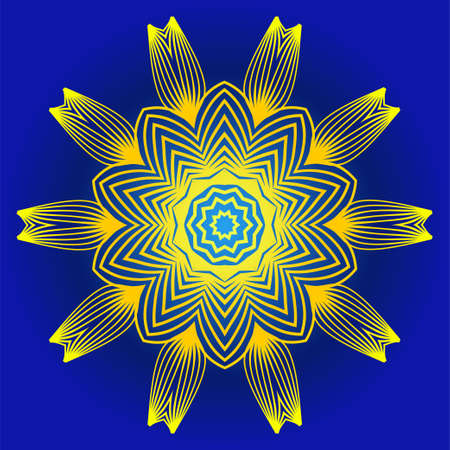 Oriental Mandala. Vintage Decorative Elements. Vector Illustration. It Is Super Brilliant Vector Illustration. Yellow blue colorのイラスト素材