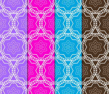 Set of Abstract seamless patterns in delicate bright colors. Geometric ornaments. Vector collection. For design, wallpaper, print, cover bookのイラスト素材