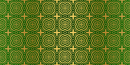 Geometric Modern Luxury Ornament. Seamless Vector Pattern. For Wallpaper, Invitation, Fashion Design. Green gold color.のイラスト素材
