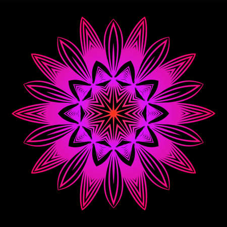 Floral Color Mandala. Arabic, Indian, Motifs. Vector Illustration. Black purple color.のイラスト素材