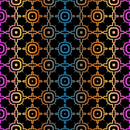 Decorative Geometric Ornament. Seamless Pattern. Vector Illustration. Tribal Ethnic Arabic, Indian, Motif. For Interior Design, Wallpaper. Rainbow color.のイラスト素材