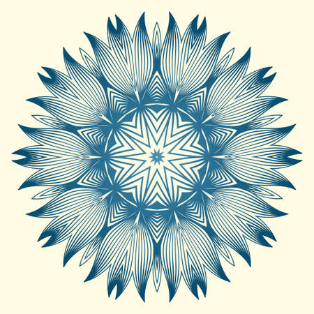Design With Floral Mandala Ornament. Vector Illustration. For Coloring Book, Greeting Card, Invitation, Tattoo. Anti-Stress Therapy Pattern. Blue white colourのイラスト素材