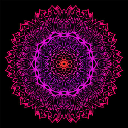 Modern Decorative Floral Color Mandala. Super Vector Round Shapes. Vector Illustration. Black, red purple color.のイラスト素材