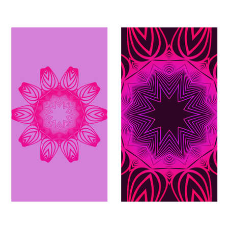 Floral Mandala Pattern. Vector Flyer Oriental Design. Flyer. Purple color.のイラスト素材