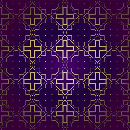 Stylish Geometric Texture. Repeating Background With Chaotic Forms. Vector Ornament. For Wallpaper, Fashion, Print, Scrapbook Paper, Advert, Business, Presentation. Luxury design in purple gold colorのイラスト素材