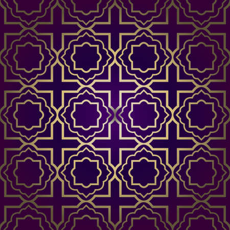 Stylish Geometric Texture. Repeating Background With Chaotic Forms. Vector Ornament. For Wallpaper, Fashion, Print, Scrapbook Paper, Advert, Business, Presentation. Luxury design in purple gold colorのイラスト素材