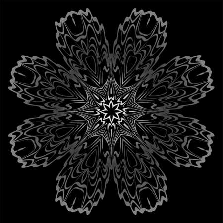 Design With Floral Mandala Ornament. Vector Illustration. Oriental Pattern. Indian, Moroccan, Mystic, Ottoman Motifs. Anti-Stress Therapy Pattern. Black, silver color.のイラスト素材