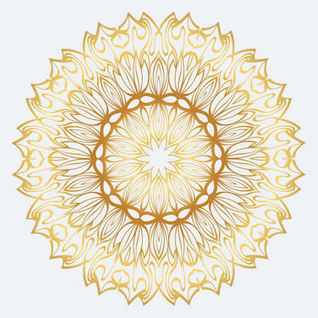 Modern Decorative Floral Mandala. Decorative Cicle Ornament. Floral Design. Vector Illustration. Can Be Used For Textile, Greeting Card, Coloring Book, Phone Case Print. Gold color.のイラスト素材
