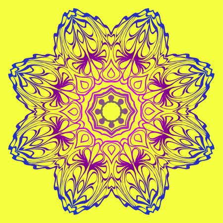 Modern Geometric Ornament. Floral Style. Artdeco. Vector Illustration For Design. Yellow, purple color.のイラスト素材