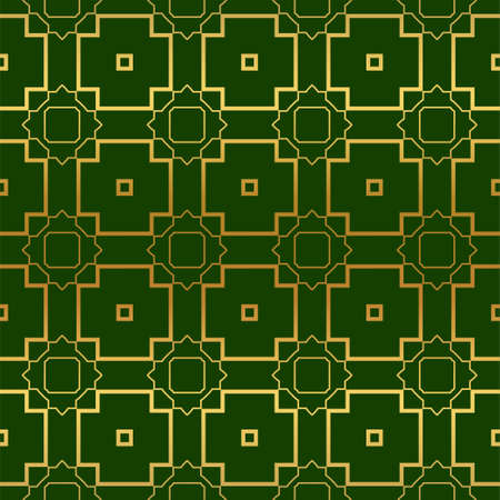 Vector Illustration. Pattern With Geometric Ornament, Decorative Border. Design For Print Fabric. Paper For Scrapbook, advert, poster, flyer background. Green, gold color.のイラスト素材