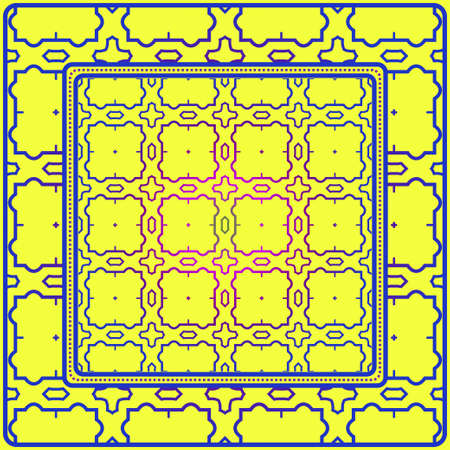 Design For Square Fashion Print. For Pocket, Shawl, Textile, Bandanna. Geometric Floral Pattern. Vector Illustration. Yellow blue color.のイラスト素材